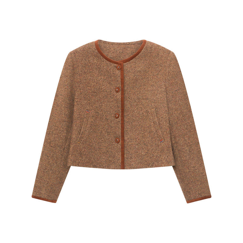 Southern Compass French Contrast Trim High-end Vintage Chic Tweed Coat Short Style