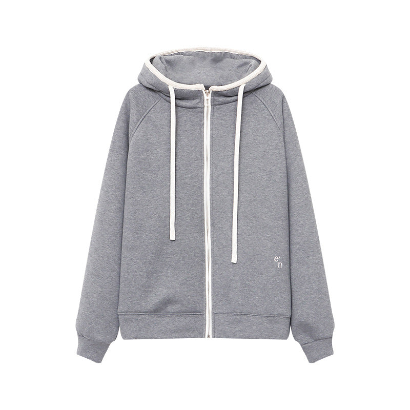 Casual Color-block Drawstring Hooded Loose Fleece Hoodie Jacket