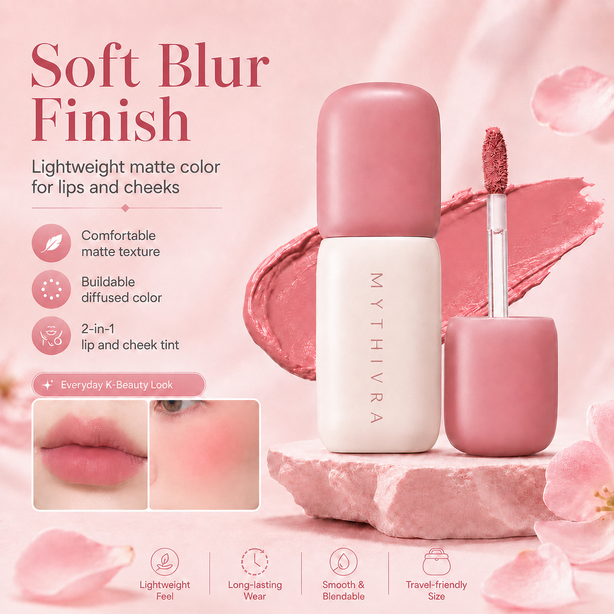 Soft Matte NudeBlur Lip Tintfor Lips and Cheeks