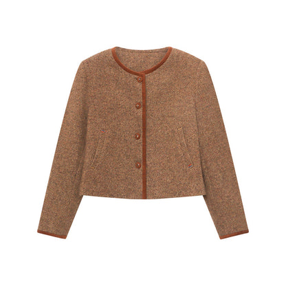 Southern Compass French Contrast Trim High-end Vintage Chic Tweed Coat Short Style