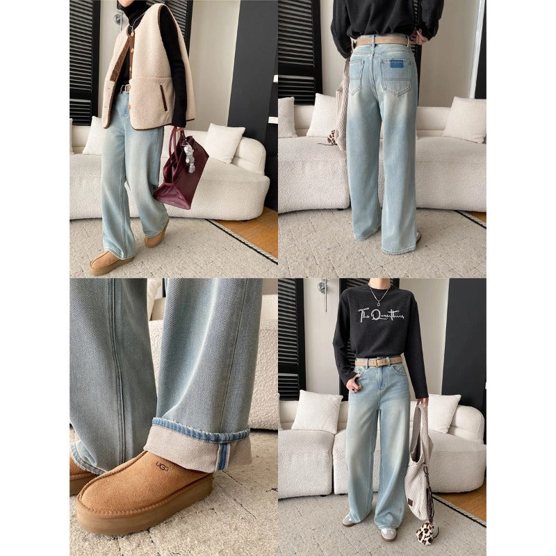 Trendy Washed Distressed Bleached Slim Straight Leg Floor-Length