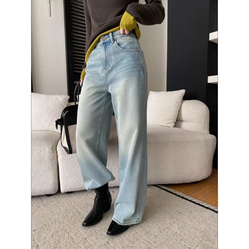 Trendy Washed Distressed Bleached Slim Straight Leg Floor-Length