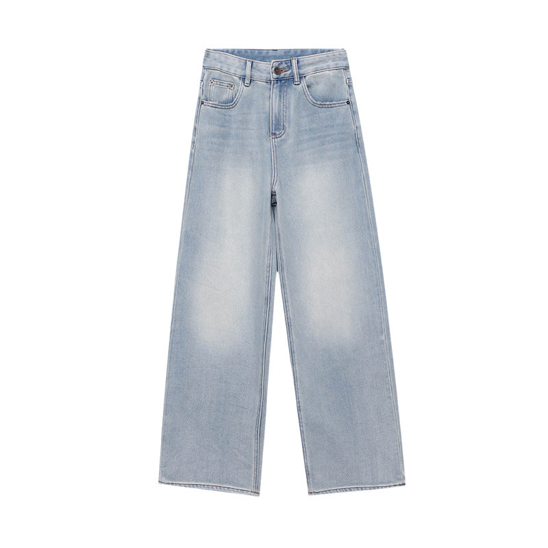 Trendy Washed Distressed Bleached Slim Straight Leg Floor-Length