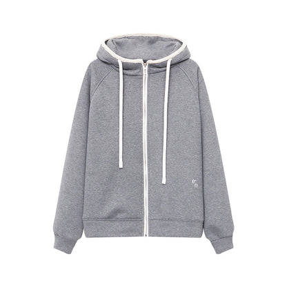 Casual Color-block Drawstring Hooded Loose Fleece Hoodie Jacket